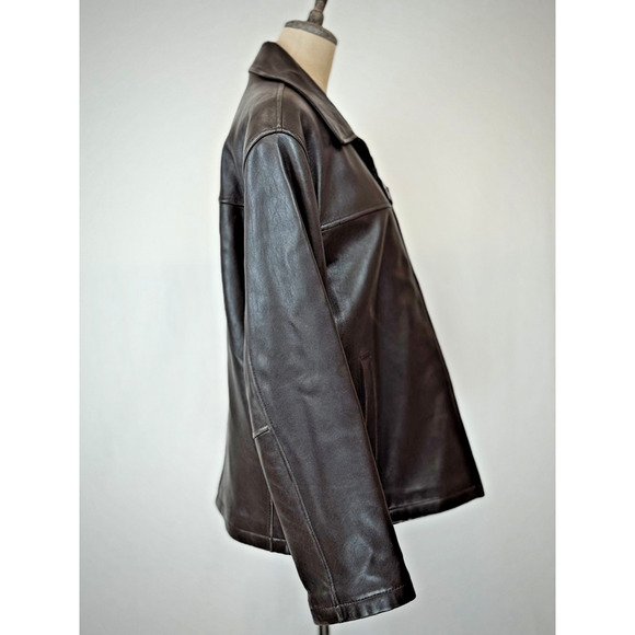 Dockers Premium Brown Leather Bomber Jacket Mens LARGE #1-0167 - Picture 4 of 9